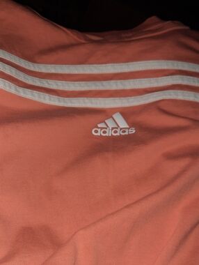 Adidas Coral & White 3 Stripe Design Half Sleeve T-Shirt Women's Size Medium